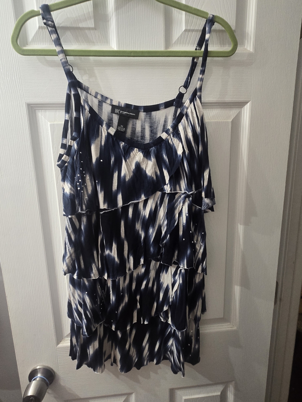 INC International Concepts Navy & White Tiered Ruffle Tank